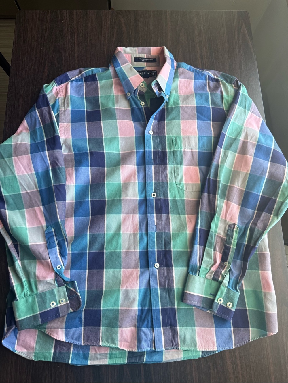 Paul Fredrick Men's Plaid Cotton Woven Button-Up Shirt Long Sleeve L Pockets